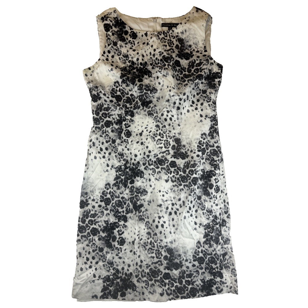 Preston & York Animal Print Sheath Dress Women's Size 12 Black White Sleeveless